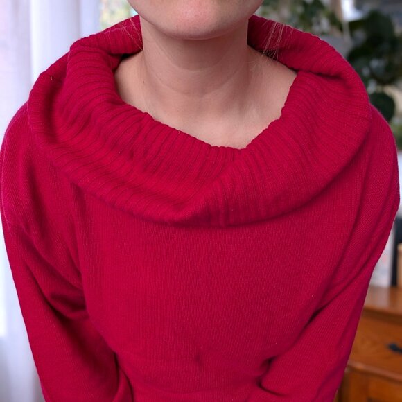 Express Tricot - 90s Angora wool berry magenta cowl neck tunic sweater - Large - Picture 1 of 5